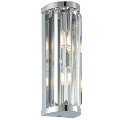  - Ip44 Bathroom Wall Light Chrome & Crystal Round Glass Modern Slotted Jewel Lamp