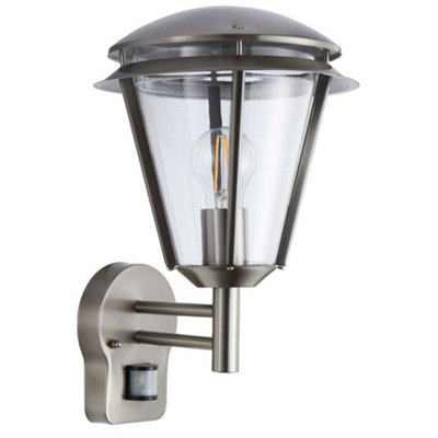 Ip44 Outdoor Wall Lamp Brushed Steel Modern Pir Lantern Porch Curved Move Light from B&Q