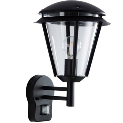 Ip44 Outdoor Wall Lamp Matt Black Steel Modern Pir Lantern Porch Curved Move from B&Q