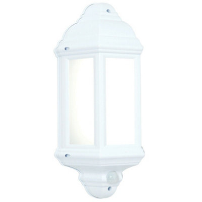 Ip44 Outdoor Wall Light Matt White Frosted Traditional Lantern Pir Motion Lamp from B&Q
