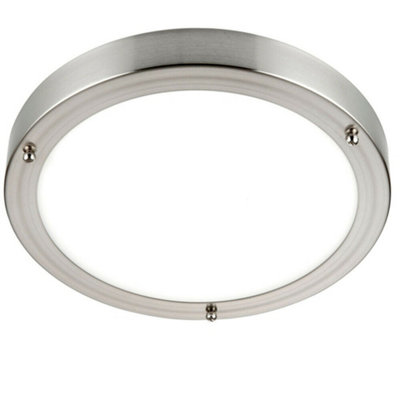  - Flush Bathroom Ceiling Light Satin Nickel Ip44 Round Led Cool White Lamp Fitting