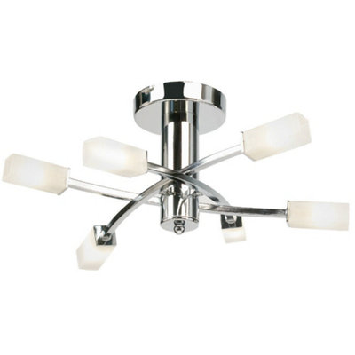Semi Flush Ceiling Light Chrome & Glass 6 Bulb Square Shade Dimmable Pendant from B&Q