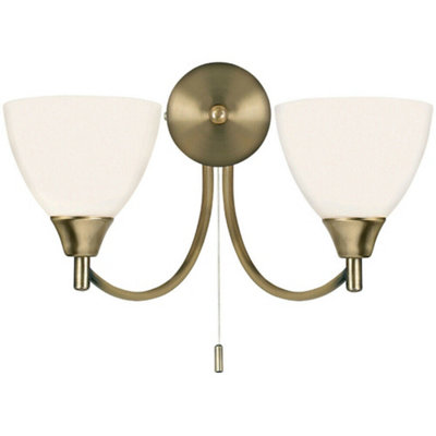  - Dimmable Led Twin Wall Light Antique Brass & Frosted Glass Curved Lamp Lighting