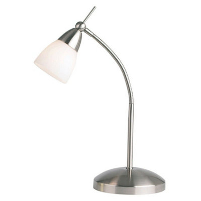 Touch Dimmer Table Lamp Light Satin Chrome & Glass Shade Classic Reading Task from B&Q