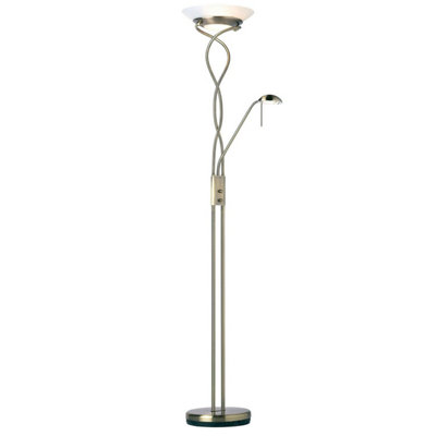 Mother & Child Floor Lamp Antique Brass Tall Twin Light Dimmer Flexible Reading from B&Q