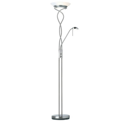 Mother & Child Floor Lamp Satin Chrome Tall Twin Light Dimmer Flexible Reading from B&Q