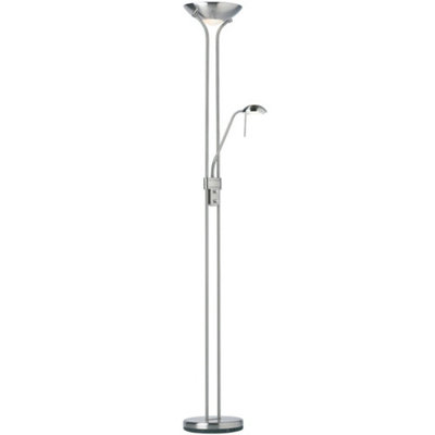  - Mother & Child Floor Lamp Satin Chrome 1.8M Twin Light Dimmer Flexible Reading