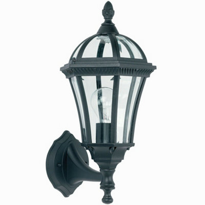 Ip44 Outdoor Wall Lamp Matt Black & Glass Traditional Lantern Uplight Porch Path from B&Q