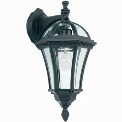 Ip44 Outdoor Wall Light Matt Black & Glass Traditional Lantern Down Porch Path from B&Q