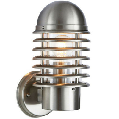 B&Q Ip44 Outdoor Wall Lamp Stainless Steel Round Caged Modern Porch Security Light