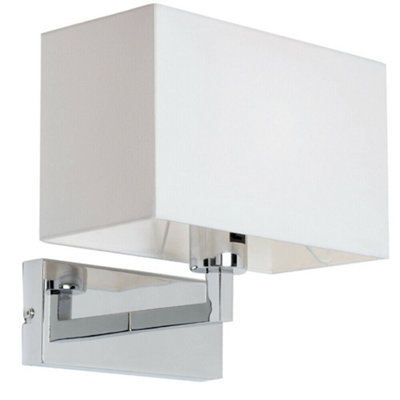 Dimming Led Wall Light Chrome & White Cotton Shade Sleek Rectangle Lamp Fitting from B&Q