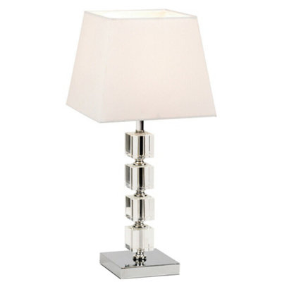 B&Q Modern Table Lamp Chrome Acrylic Cubes & Shade Square Desk Sideboard Light/White