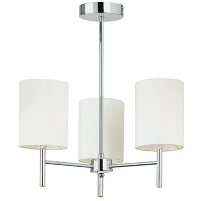 Semi Flush Ceiling Light Chrome & White Silk Shade Modern 3 Bulb Pendant Lamp from B&Q