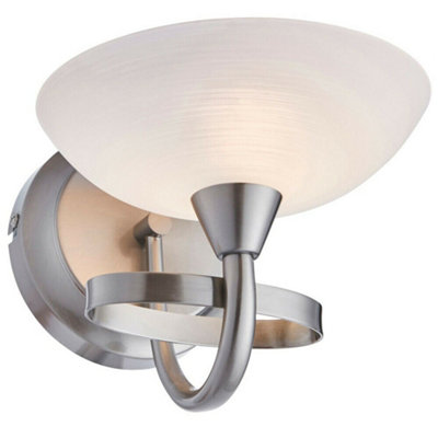 B&Q Dimming Led Wall Satin Chrome & Lined Glass Vintage Lamp Fitting Light/White