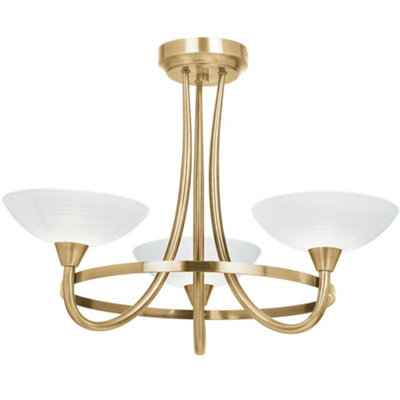  - Semi Flush Ceiling Light Antique Brass & White 3 Bulb Hanging Pendant Lamp Shade