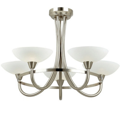 Semi Flush Ceiling Light Satin Chrome & White 5 Bulb Hanging Pendant Lamp Shade from B&Q