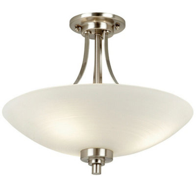 B&Q Semi Flush Ceiling Satin Chrome Glass 3 Bulb Feature Lamp Holder Fitting Light