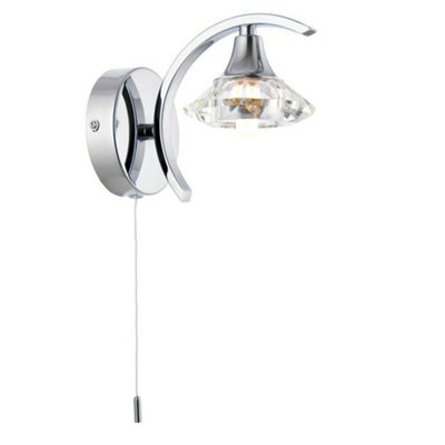 B&Q Light Dimmable Led Wall Curved Chrome Crystal Shade Lamp Ing Fitting Large