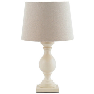  - Classic Wooden Table Lamp Ivory & Off White Linen Shade Pretty Bedside Light