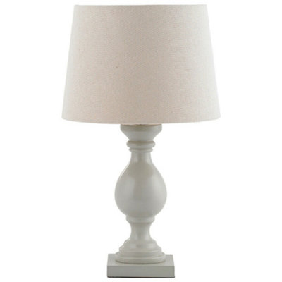 B&Q White/Light Classic Wooden Table Lamp Taupe & Off Linen Shade Pretty Bedside Size 1.19