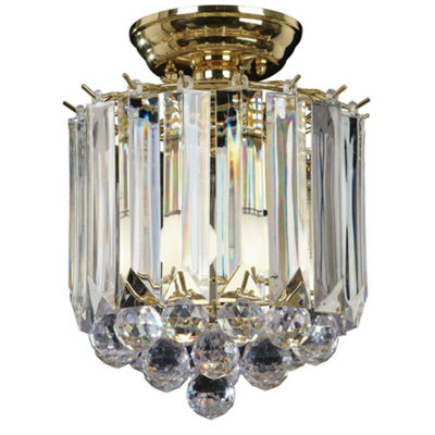 Flush Ceiling Mount Light Brass & Acrylic 2X Lamp Bulb Classic Hanging Fitting from B&Q