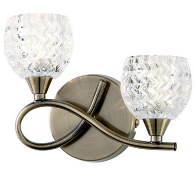  - Led Twin Wall Light Twist Arm Antique Brass Glass Pattern Dimming Lamp Lighting