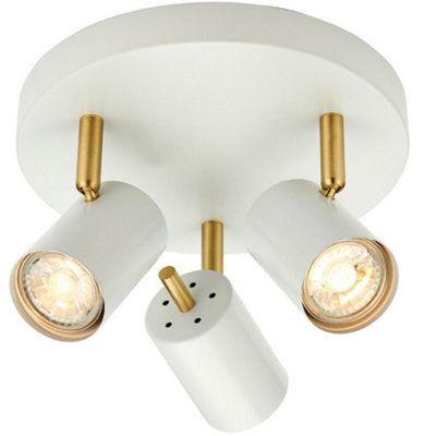  - Led Tilting Ceiling Spotlight White & Brass Triple Warm White Kitchen Down Light