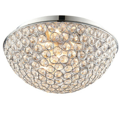 Flush Bathroom Ceiling Light Crystal Bead Dome Shade Ip44 Round Lamp Bulb Holder from B&Q