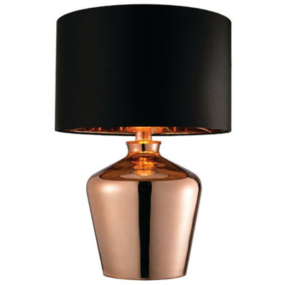  - Modern Mirror Table Lamp Gloss Copper Glass & Black Shade Feature Bedside Light