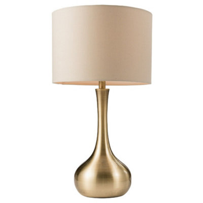 Touch Dimmer Table Lamp Brass & Taupe Shade Modern Metal Bedside Reading Light from B&Q