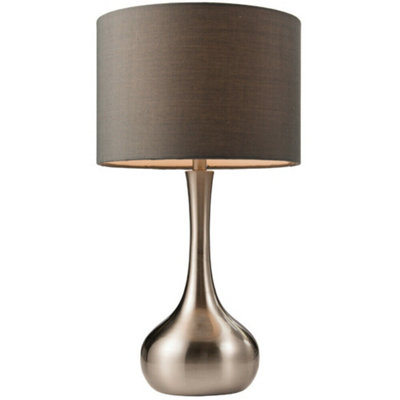 Touch Dimmer Table Lamp Satin Nickel & Grey Shade Modern Metal Bedside Light from B&Q