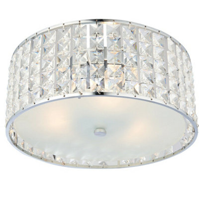  - Flush Bathroom Ceiling Light Diffused Crystal Shade Ip44 Round Lamp Bulb Holder