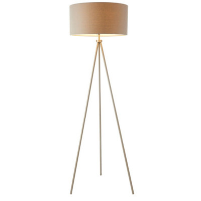Sleek Tripod Floor Lamp Matt Nickel E27 Free Standing Lounge Light & Grey Shade from B&Q