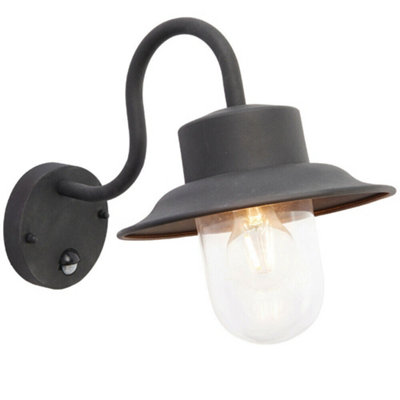 Ip44 Outdoor Wall Lamp Black Steel Fisherman Pir Lantern Porch Modern Curved from B&Q