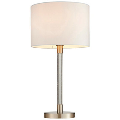 B&Q Touch Dimmable Table Lamp Satin Chrome & Shade Led Stem Bedside Feature Light