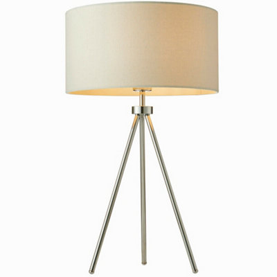 Modern Tripod Table Lamp Chrome & Ivory Shade Slim Metal Leg Bedside Desk Light from B&Q