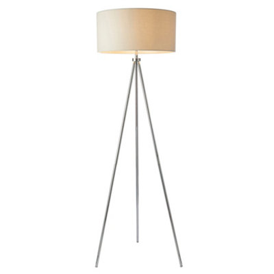Sleek Tripod Floor Lamp Chrome E27 Free Standing Lounge Light & Ivory Shade from B&Q