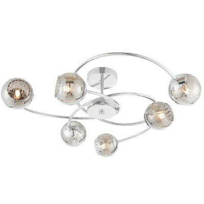 B&Q Semi Flush Ceiling Chrome & Mirror Glass Shade 6X Lamp Hanging Pendant Light