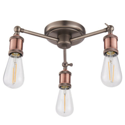  - Semi Flush Ceiling Light Aged Copper 3 Lamp Adjustable Vintage Hanging Pendant