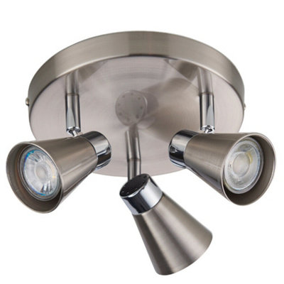 B&Q Led Tilting Ceiling Spotlight Satin Nickel 3X Bulb Modern Dimmable Downlight White