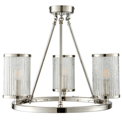 3 Light Chandelier Pendant Nickel Ribbed Glass Shade Hanging Ceiling Lamp Holder from B&Q
