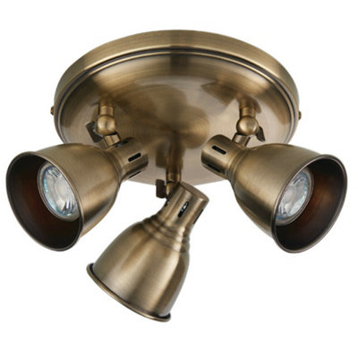 B&Q Led Tilting Ceiling Spot Antique Brass Triple 3X Bulb Dimmable Down Light