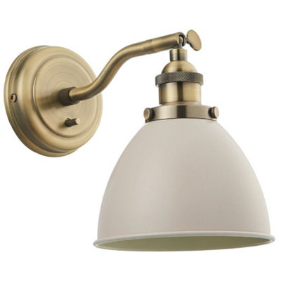  - Adjustable Industrial Wall Light Brass & Grey Shade Vintage Arm Lamp Fitting