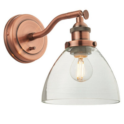 Dimmable Led Wall Light Aged Copper & Glass Shade Adjustable Industrial Fitting from B&Q