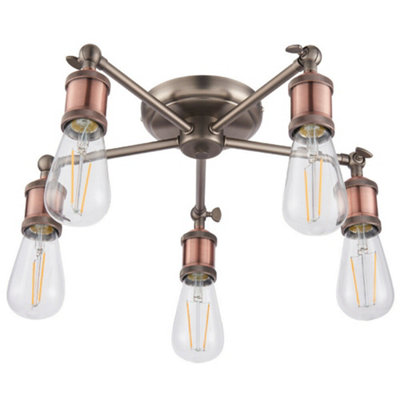  - Semi Flush Ceiling Light Aged Copper 5 Lamp Adjustable Vintage Hanging Pendant