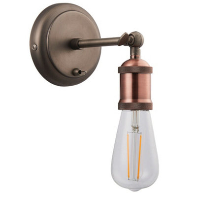 Dimmable Led Wall Light Industrial Aged Copper Adjustable Lamp Lighting Fitting from B&Q