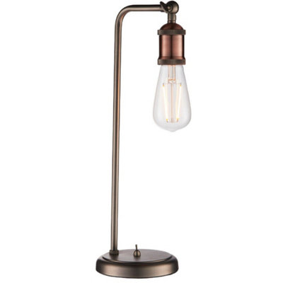  - Modern Hangman Table Lamp Aged Copper Pewter Industrial Metal Arm Bedside Light