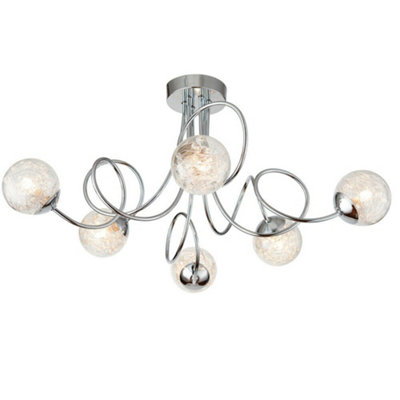  - Semi Flush Ceiling Light Chrome Wire Shade 6X Lamp Adjustable Hanging Pendant