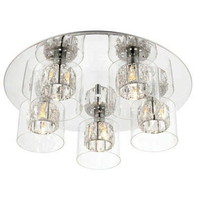 Flush Ceiling Mount Light Chrome Crystal Chandelier Round Modern Bulb Pendant from B&Q