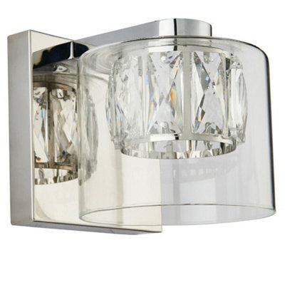  - Crystal Led Wall Light Square Chrome & Luxury Shade Modern Glass Lamp Fitting